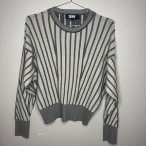 DKNY Striped Knit Sweater Crew Neck Long Sleeve Rayon Blend Womens Size S